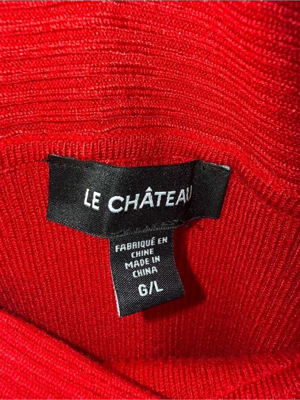 394. Le Chateau Off-Shoulder Red Ribbed Women’s Sweater Top - Picture 2 of 6
